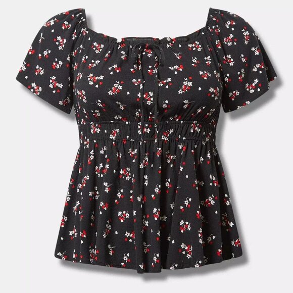 Torrid Flutter Sleeve Blouse Heart /floral black - NWT - size 4 (4x - 26) - Picture 1 of 6